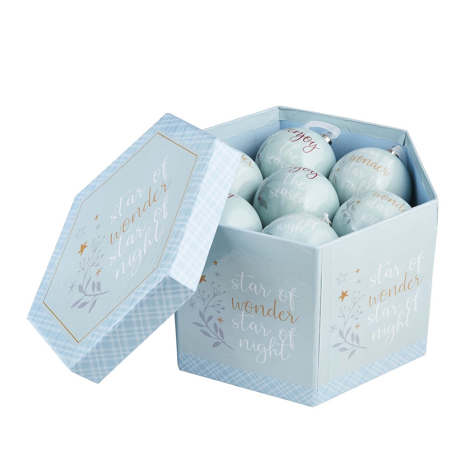 Photo of Decoupage Green & Blue Boxed Christmas Tree Baubles - Pack Of 14