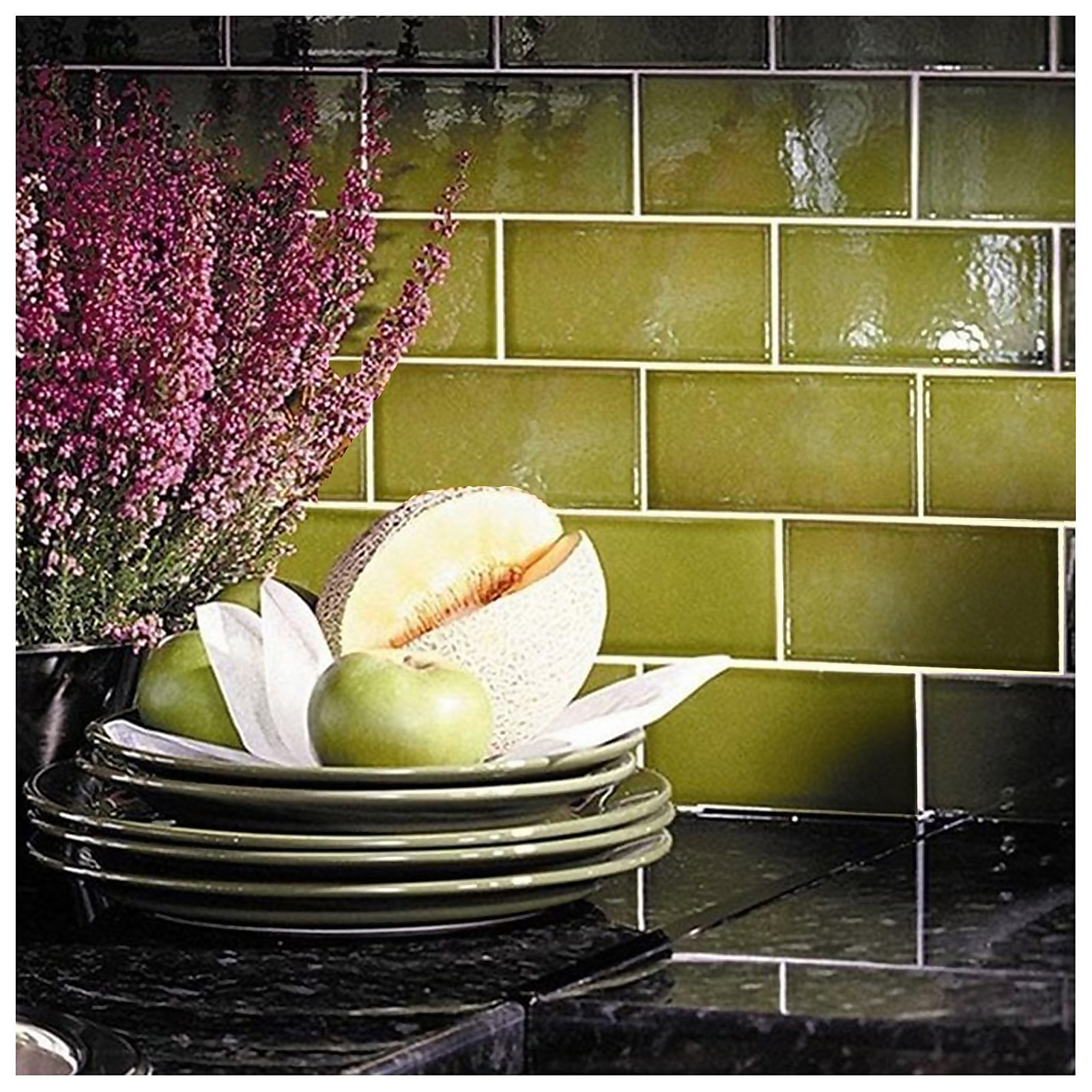 Photo of V&a Puddle Glaze Olive Wall Tile 152x76mm