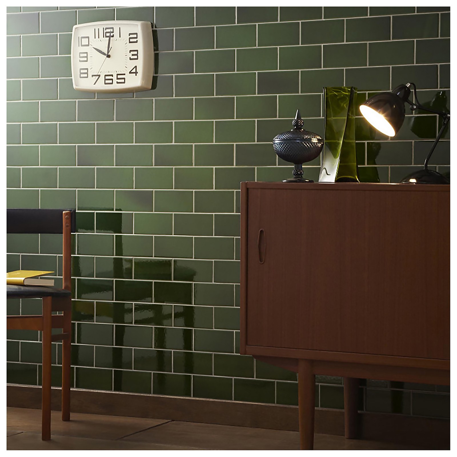 Photo of V&a Puddle Glaze Racing Green Wall Tile 152x76mm