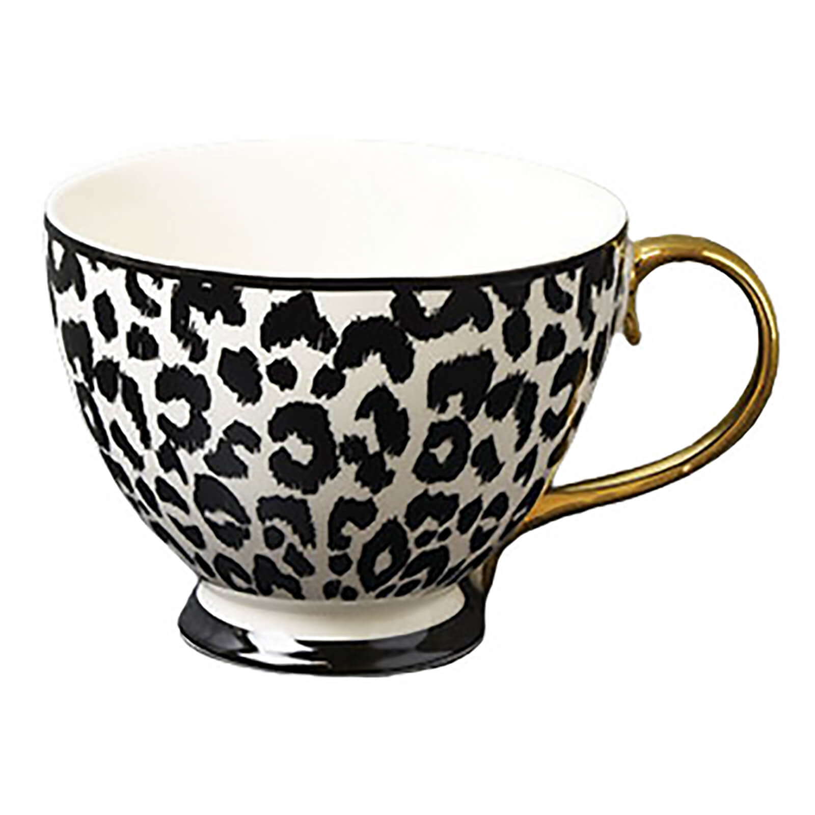 Leopard Print Porcelain Mug with Gold Handle