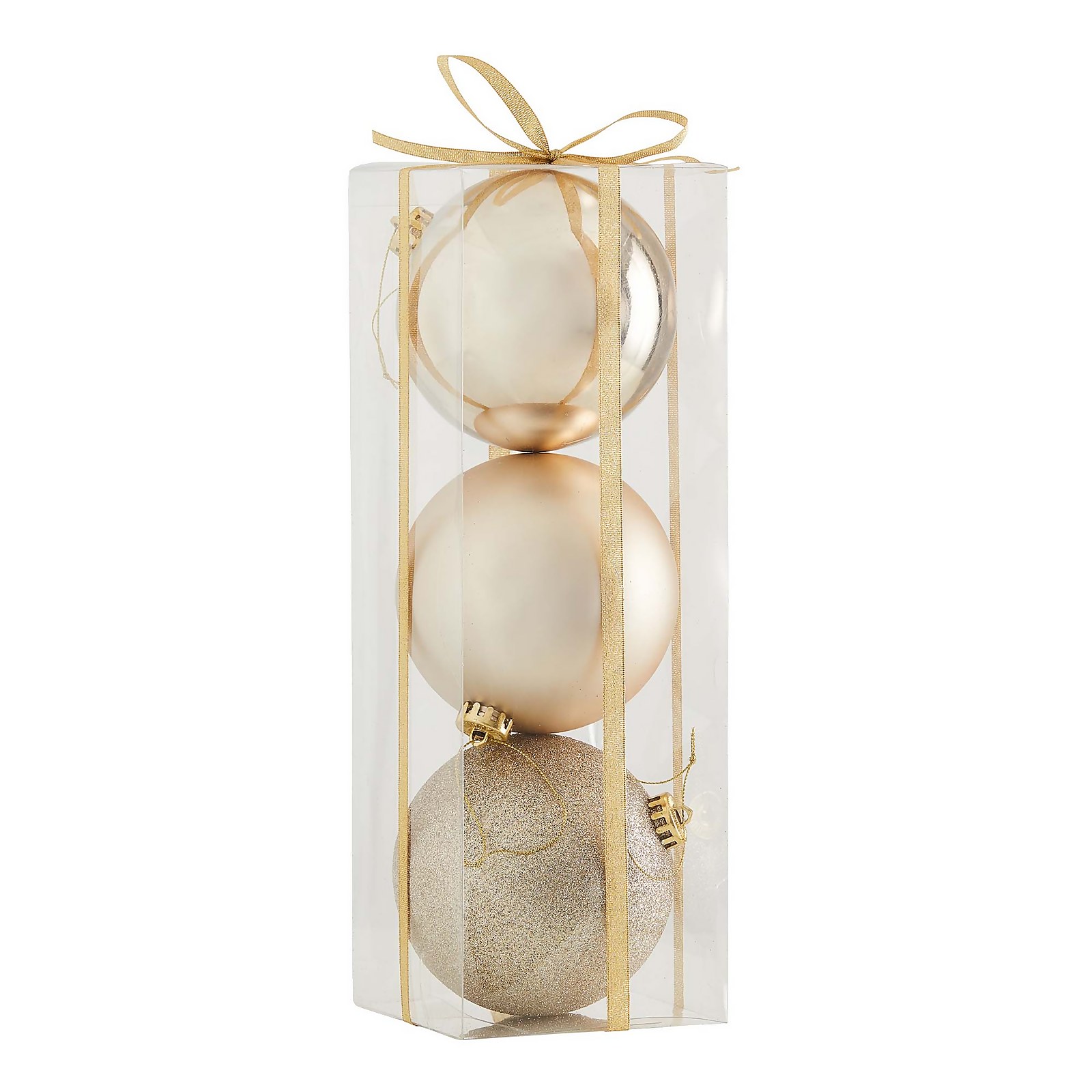 Photo of Large Champagne Shatterproof Christmas Tree Bauble - Pack Of 3