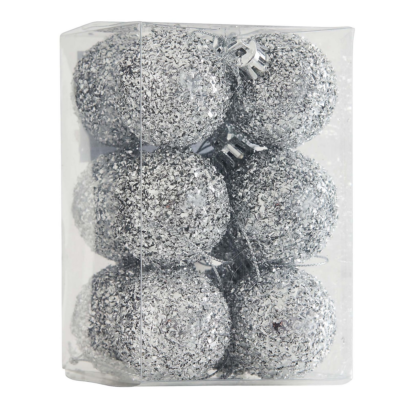 Photo of Silver Glitter Ball Hanging Christmas Tree Decoration - 12 Pack