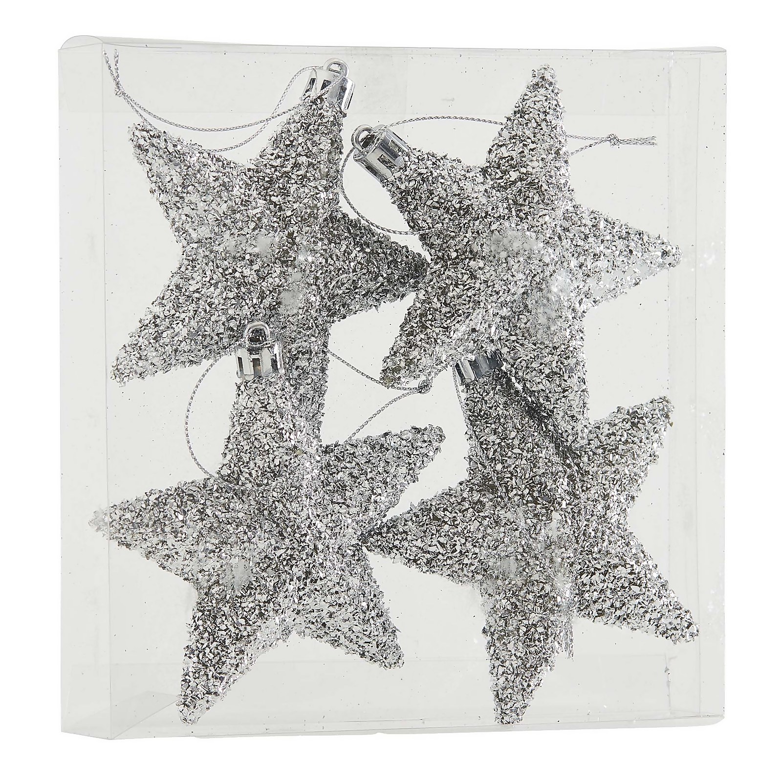 Photo of Silver 10cm Glitter Stars Hanging Christmas Tree Decorations - 4 Pack