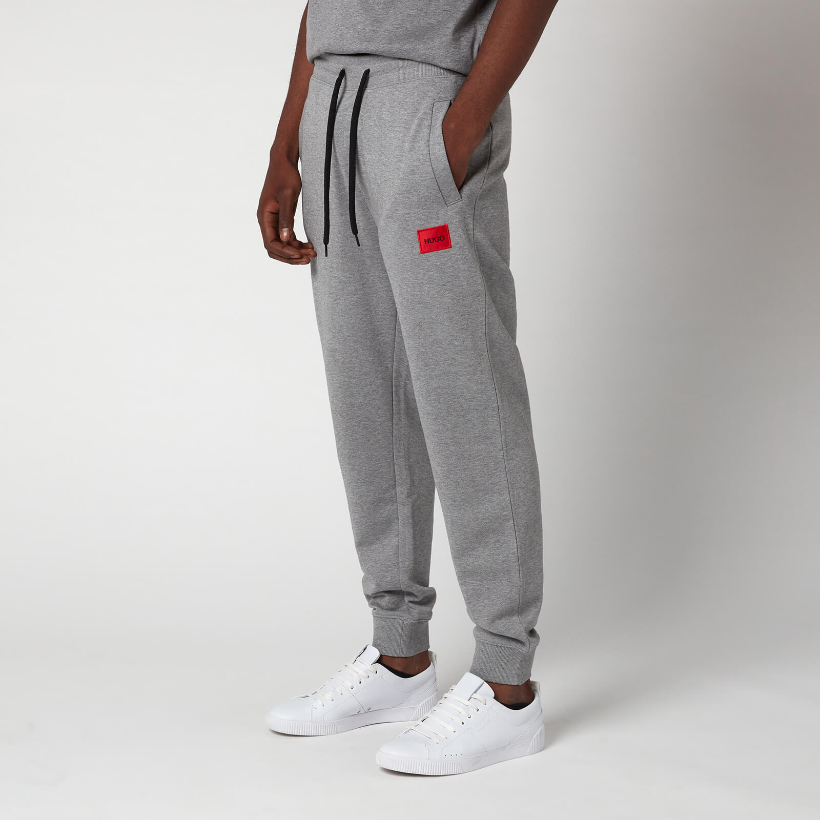 HUGO Men's Red Logo Patch Sweatpants - Medium Grey - XL