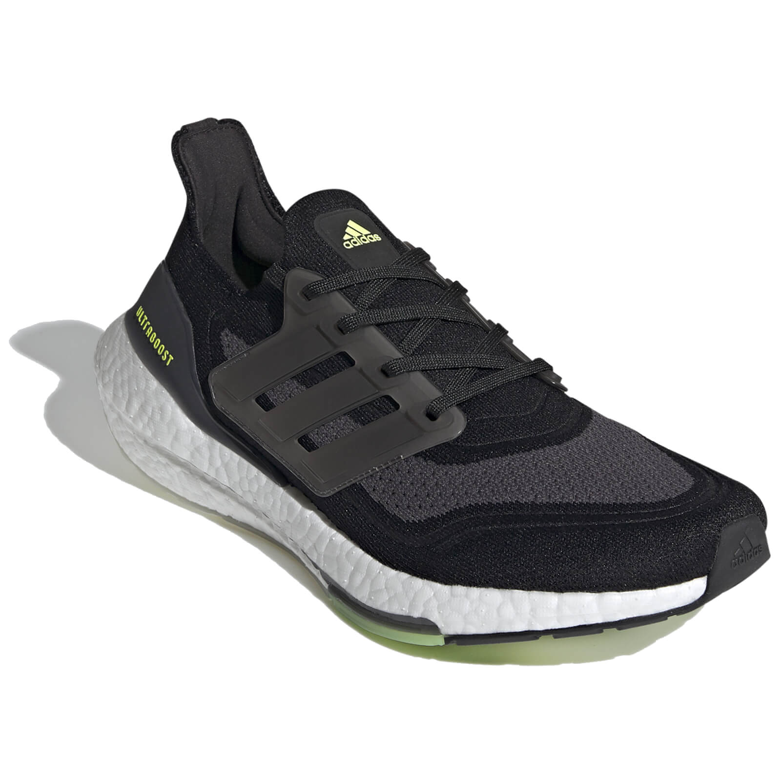 Adidas Ultra Boost 21 Running Shoes - Core Black/Silver Met./Solar Yellow - US 7.5/UK 7