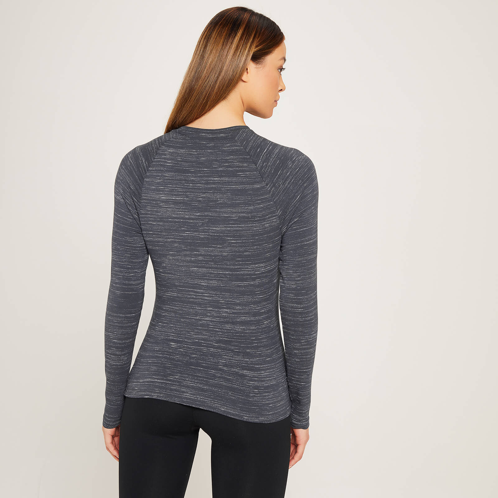 5056379698299 - Womens Performance Long Sleeve Training T-Shirt - Black Marl with Charcoal Fleck - XS