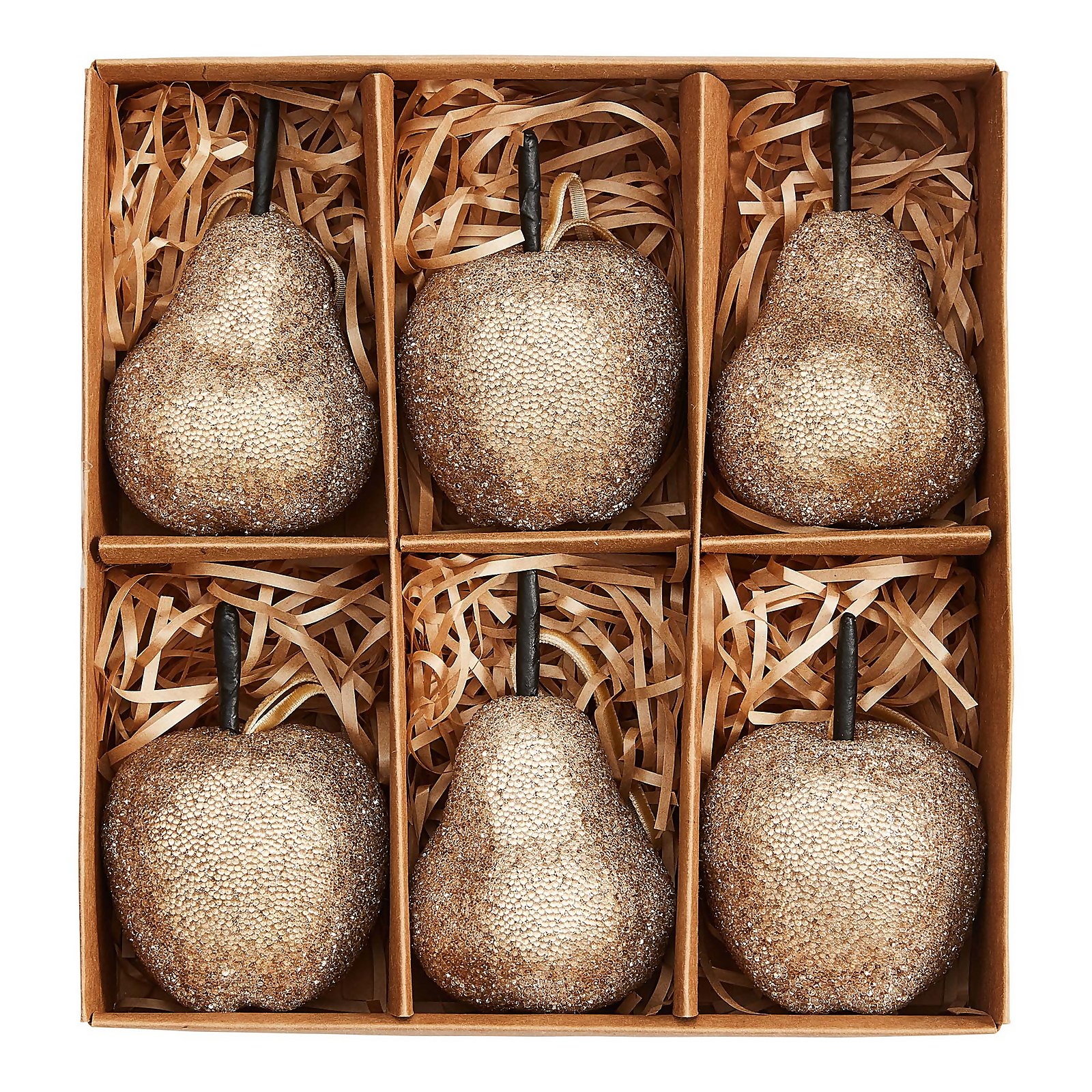 Photo of Gold Beaded Pears And Apples Christmas Tree Decorations - Pack Of 6