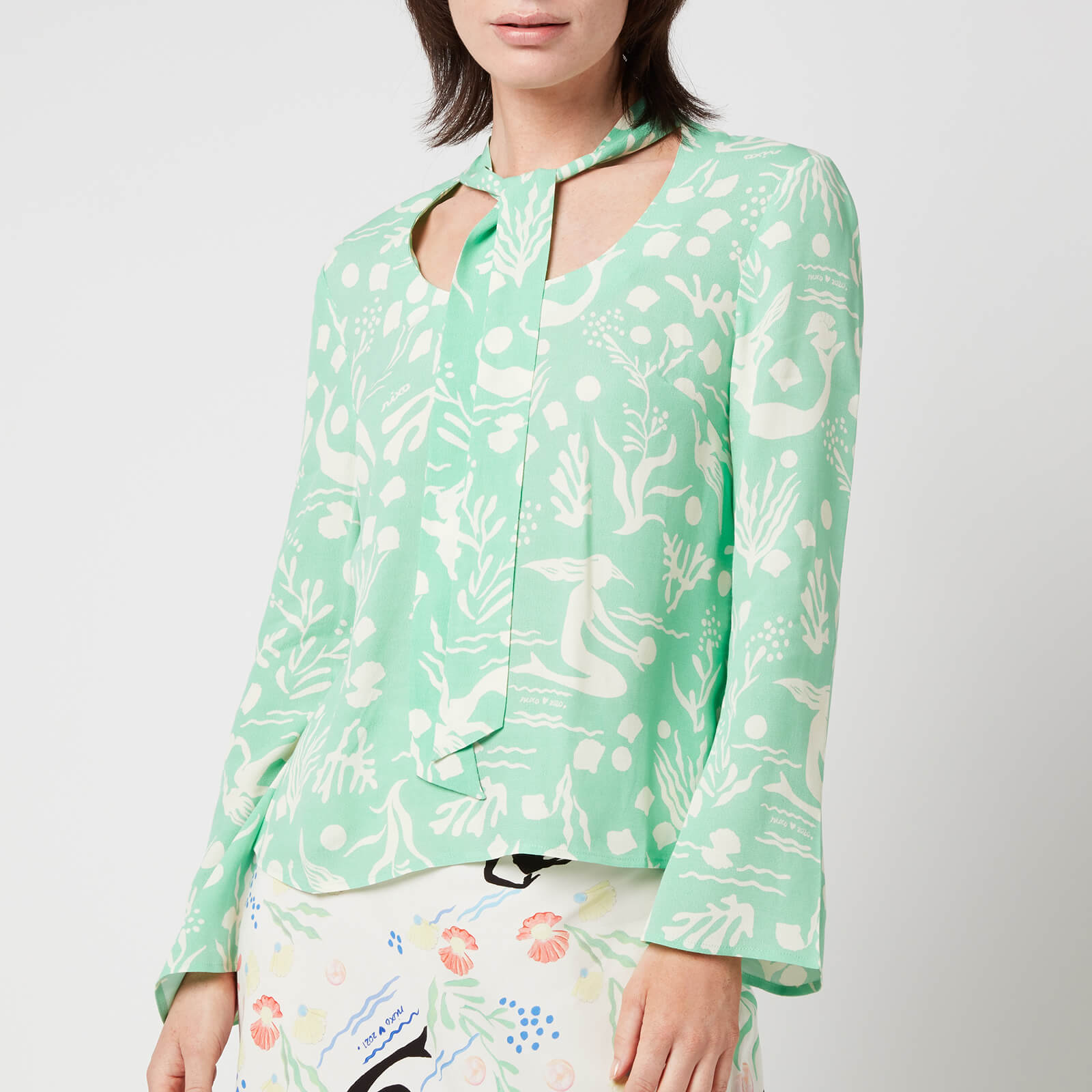 RIXO Women's Josie Top - Sea Life Dusk Mint Cream - UK 8