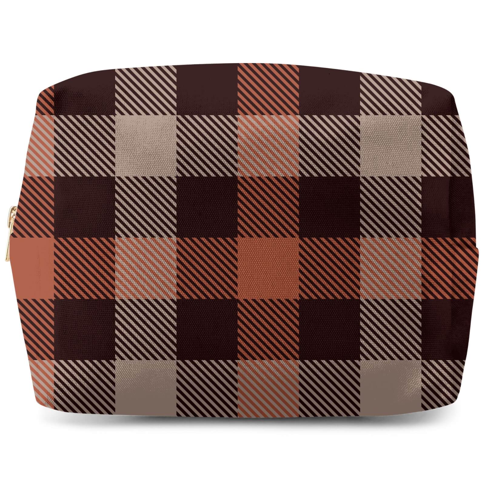 Brown Checkered Tartan Wash Bag