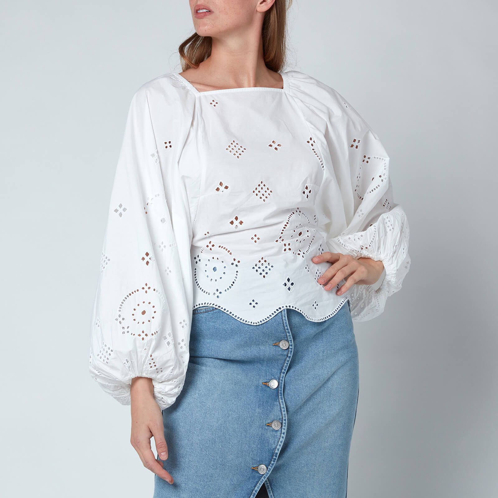 Ganni Women's Broderie Anglaise Blouse - Bright White - EU36/UK8