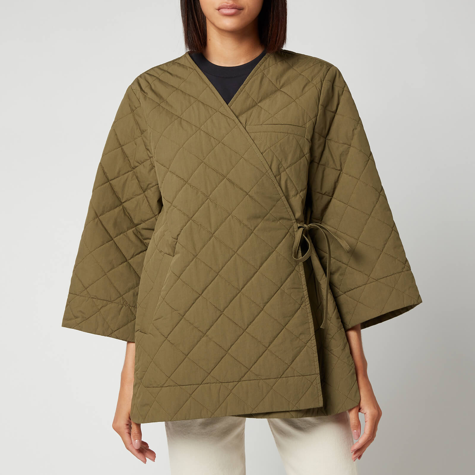 Ganni Women's Stretch Canvas Padded Coat - Khaki - EU34/UK6