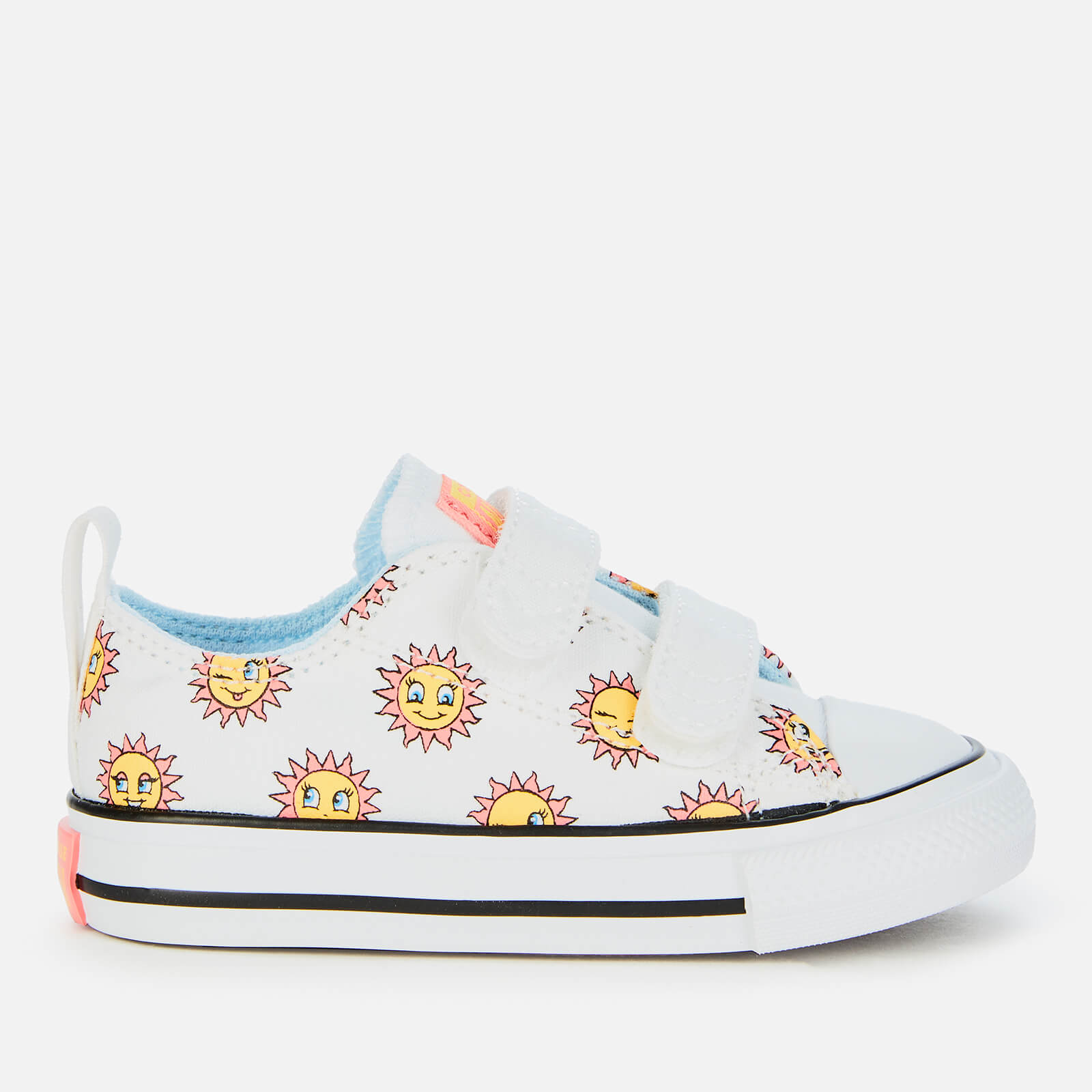 Converse Toddlers' Chase The Sun Chuck Taylor All Star Velcro Ox Trainers - White/Citron Pulse/Chambray Blue - UK 4 Toddler