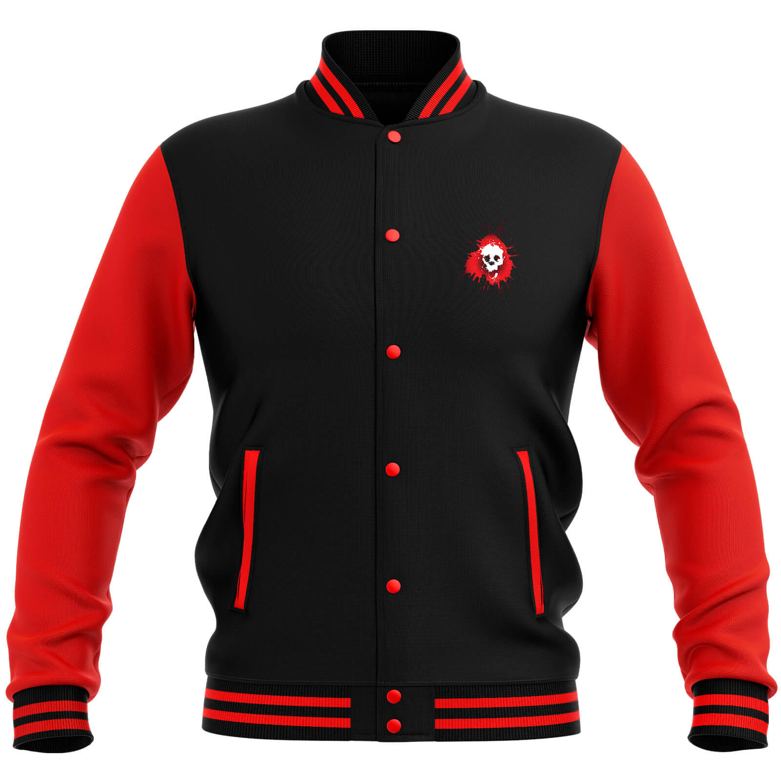 Skullsplat Varsity Jacket - Red/Black - S - Black