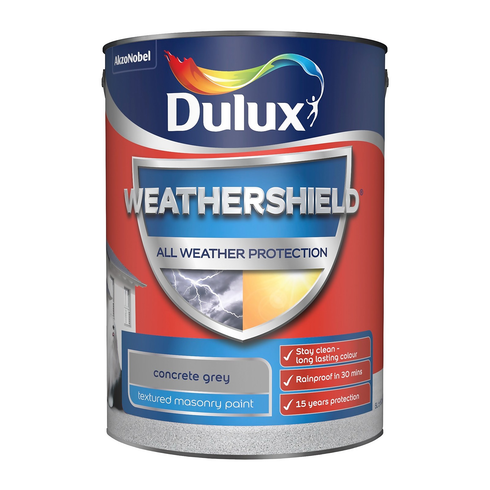 Photo of Dulux Weathershield Textured Masonry Paint - Concrete Grey - 5l