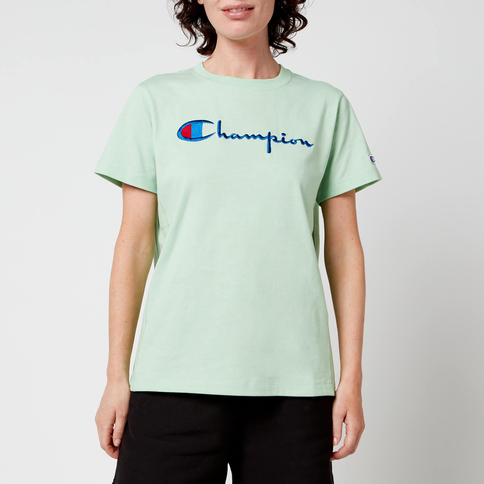 Champion Women's Large Script Crew Neck T-Shirt - Mint Green - XS