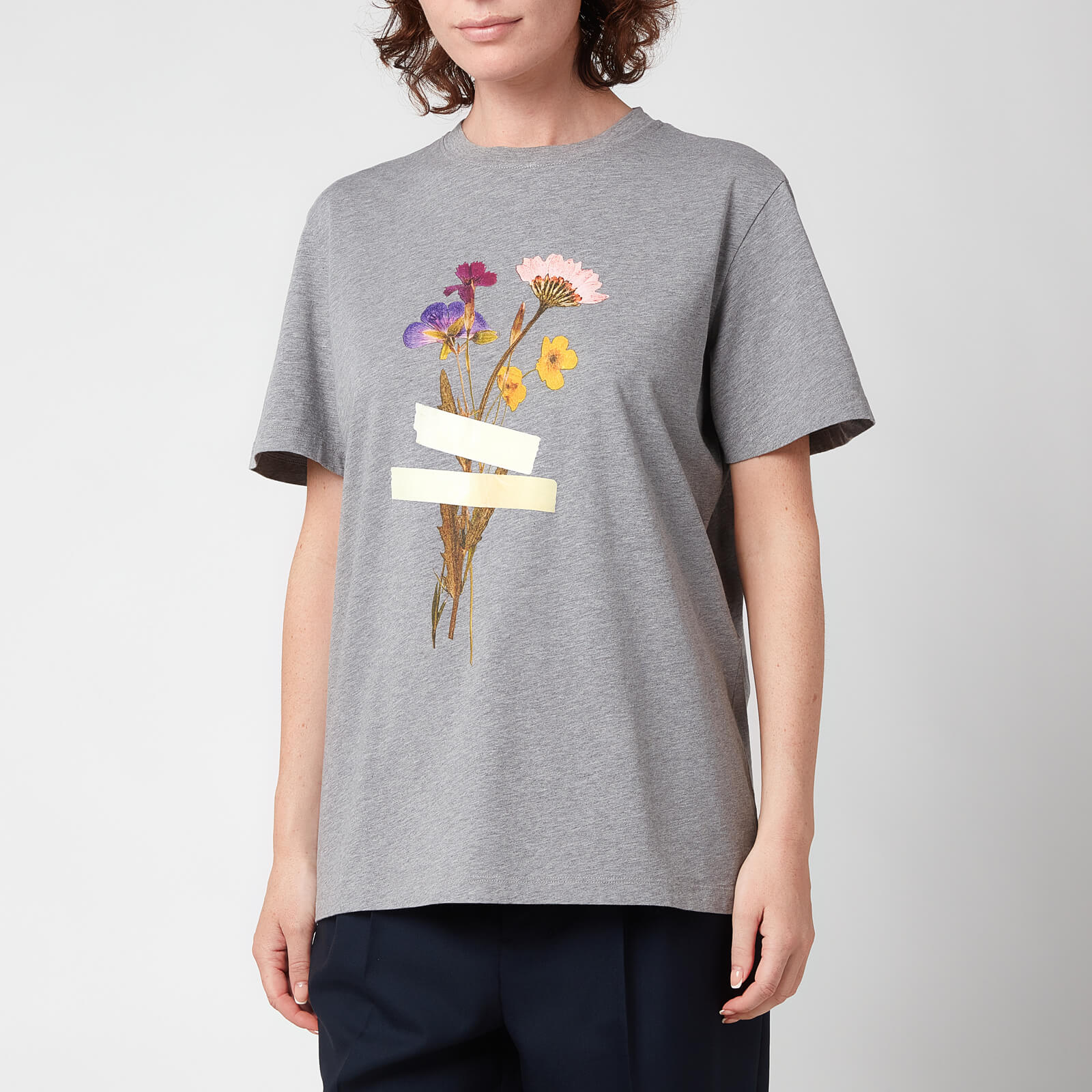 Golden Goose Women's T-Shirt Golden Regular S/S with Flowers - Grey - L