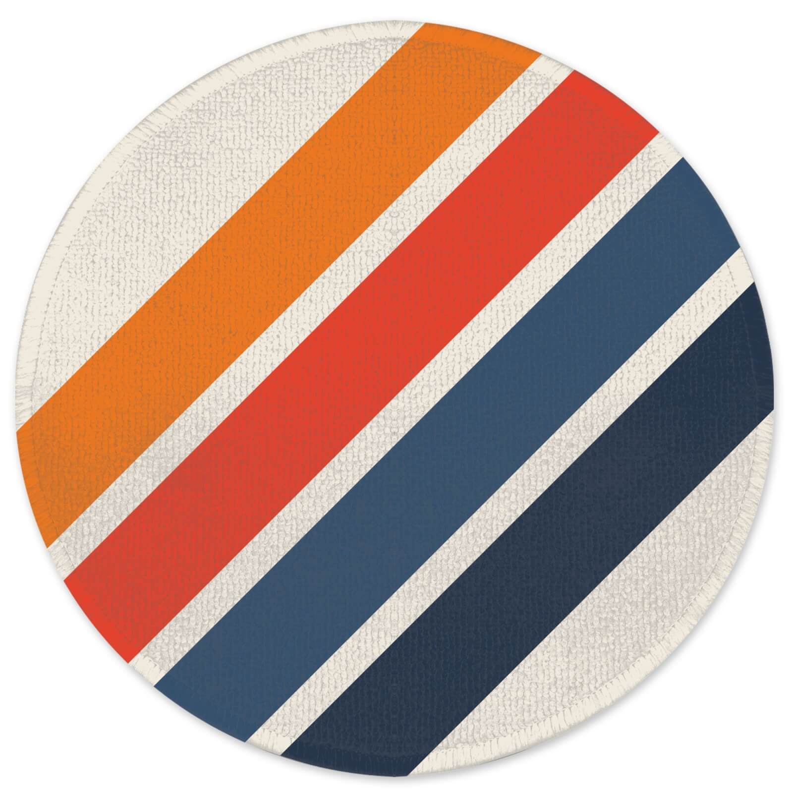 Blue Orange Retro Stripes Round Bath Mat