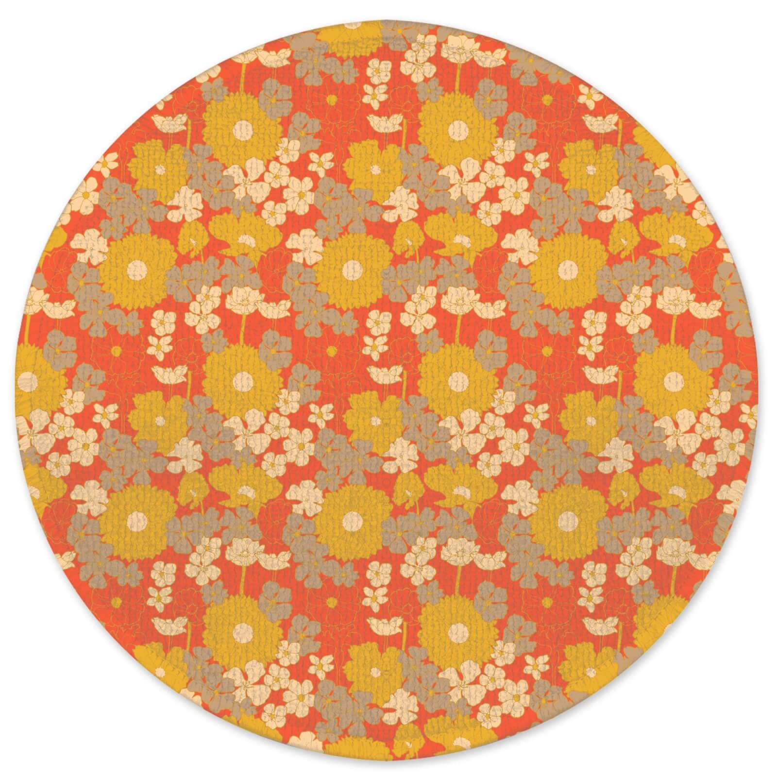 Decorsome 60s Orange Floral Round Bath Mat