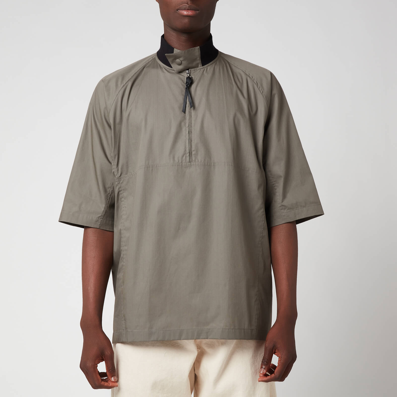 Salvatore Ferragamo Men's Short Sleeve Zip Shirt - Grey/Brown - L