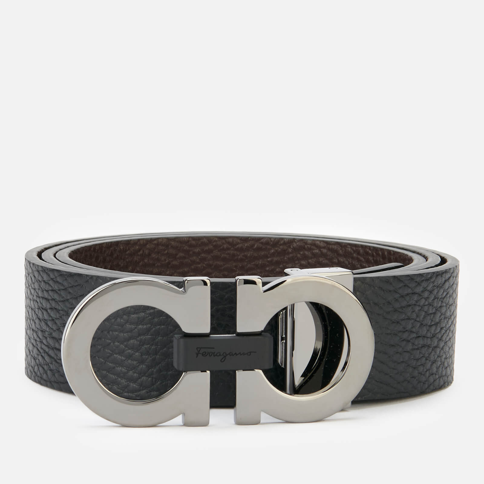Salvatore Ferragamo Men's Reversible And Adjustable Gancini Belt - Black/Hickory - 90cm/S