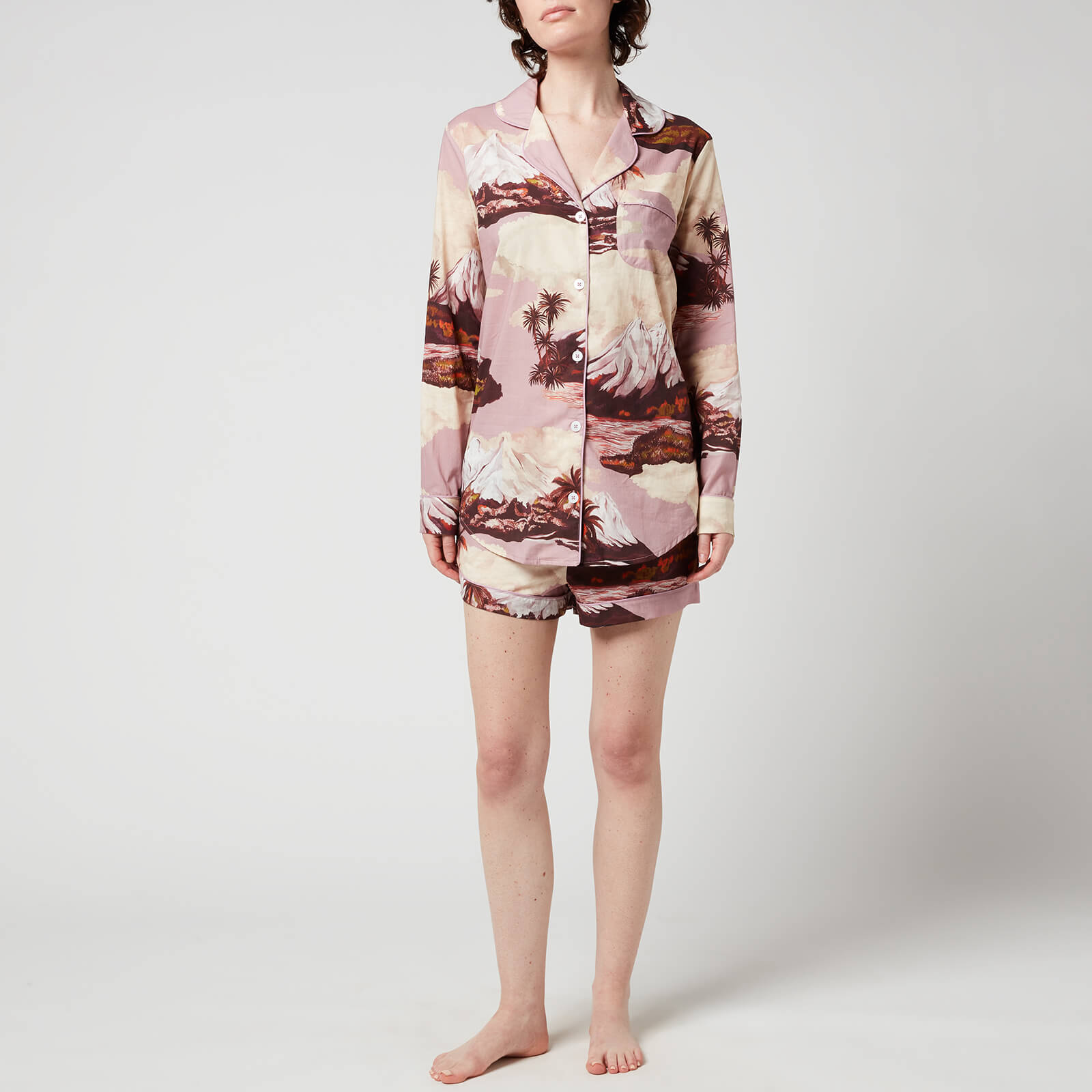 desmond & dempsey women's wakatipu signature pyjama set - cream/lavender - xs