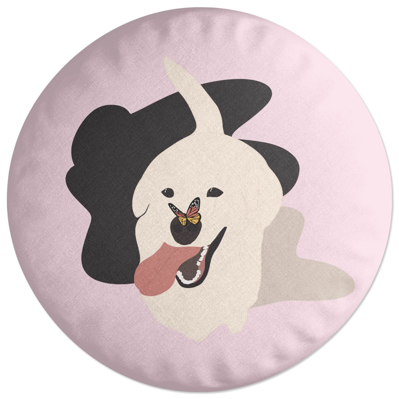 Dog With Butterfly Nose Round Cushion