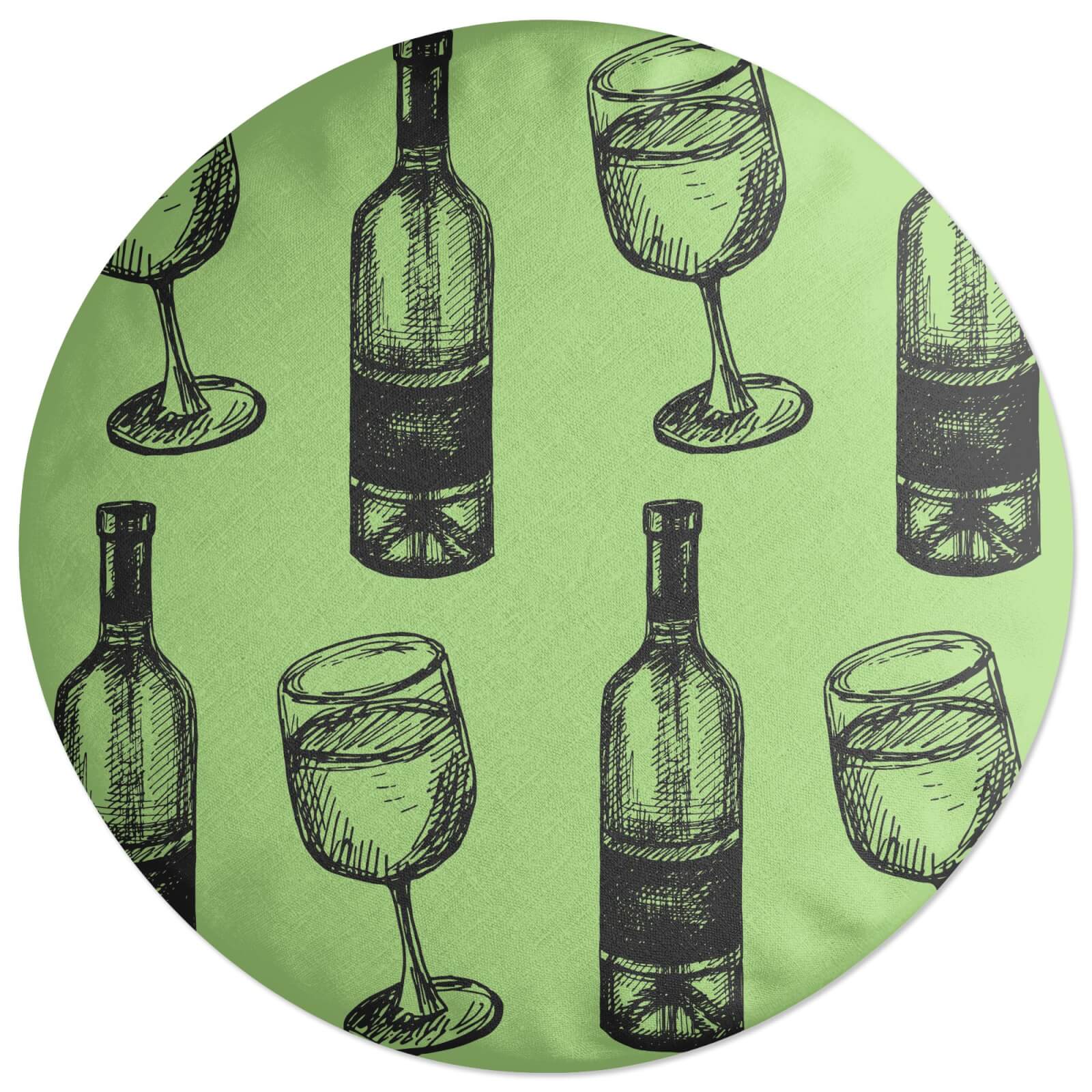 Decorsome White Wine And Bottle Round Cushion