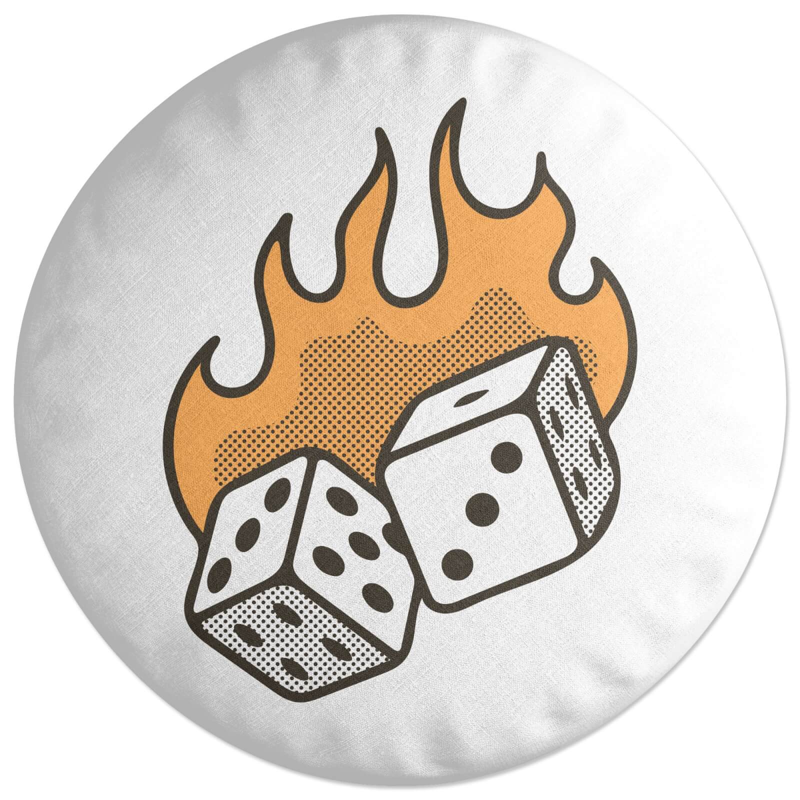 Flaming Dice Round Cushion