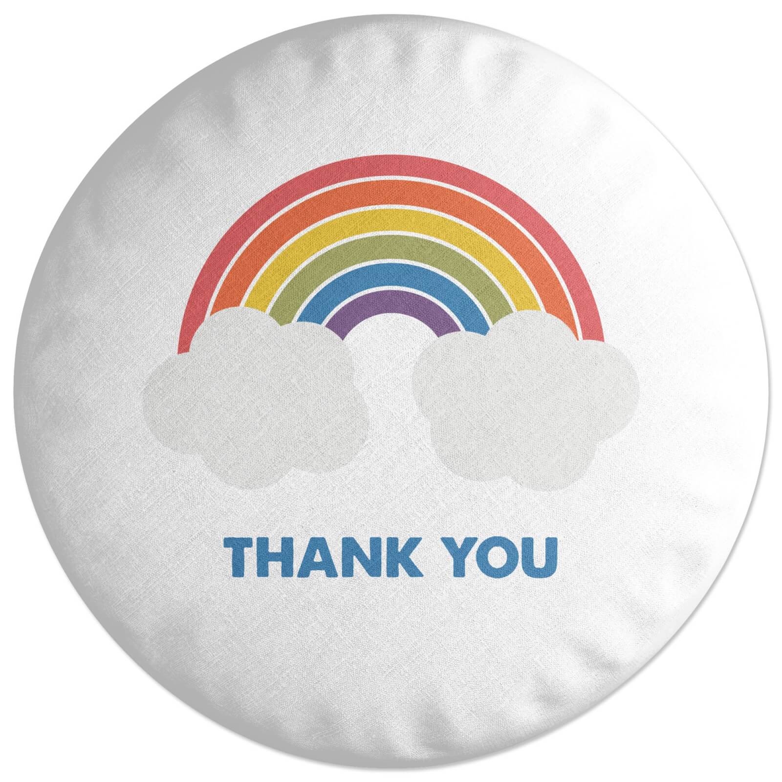 Rainbow With Clouds Thank You Round Cushion