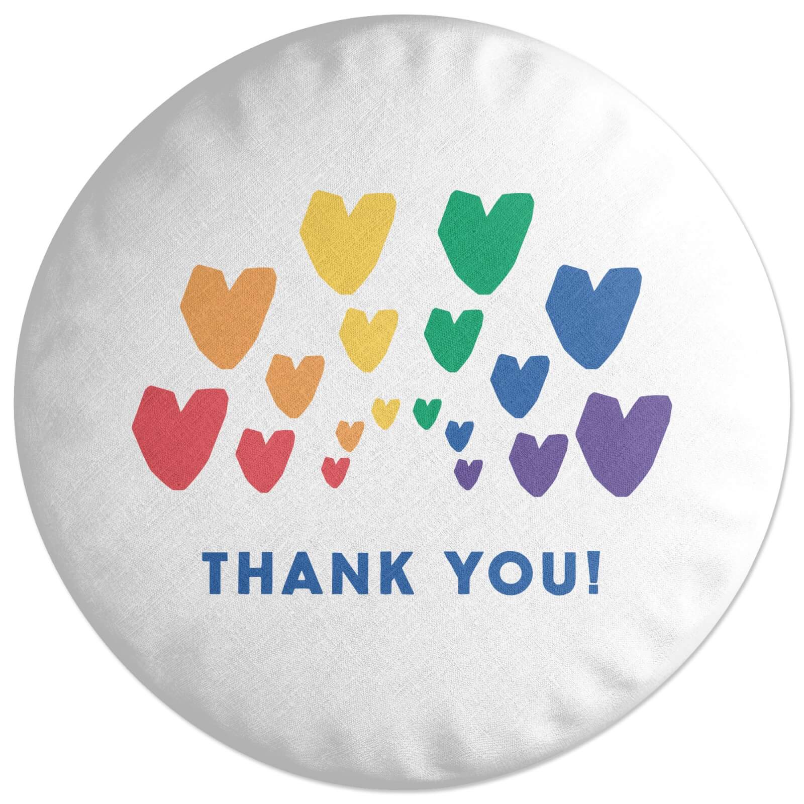 Thank You Rainbow Hearts Round Cushion