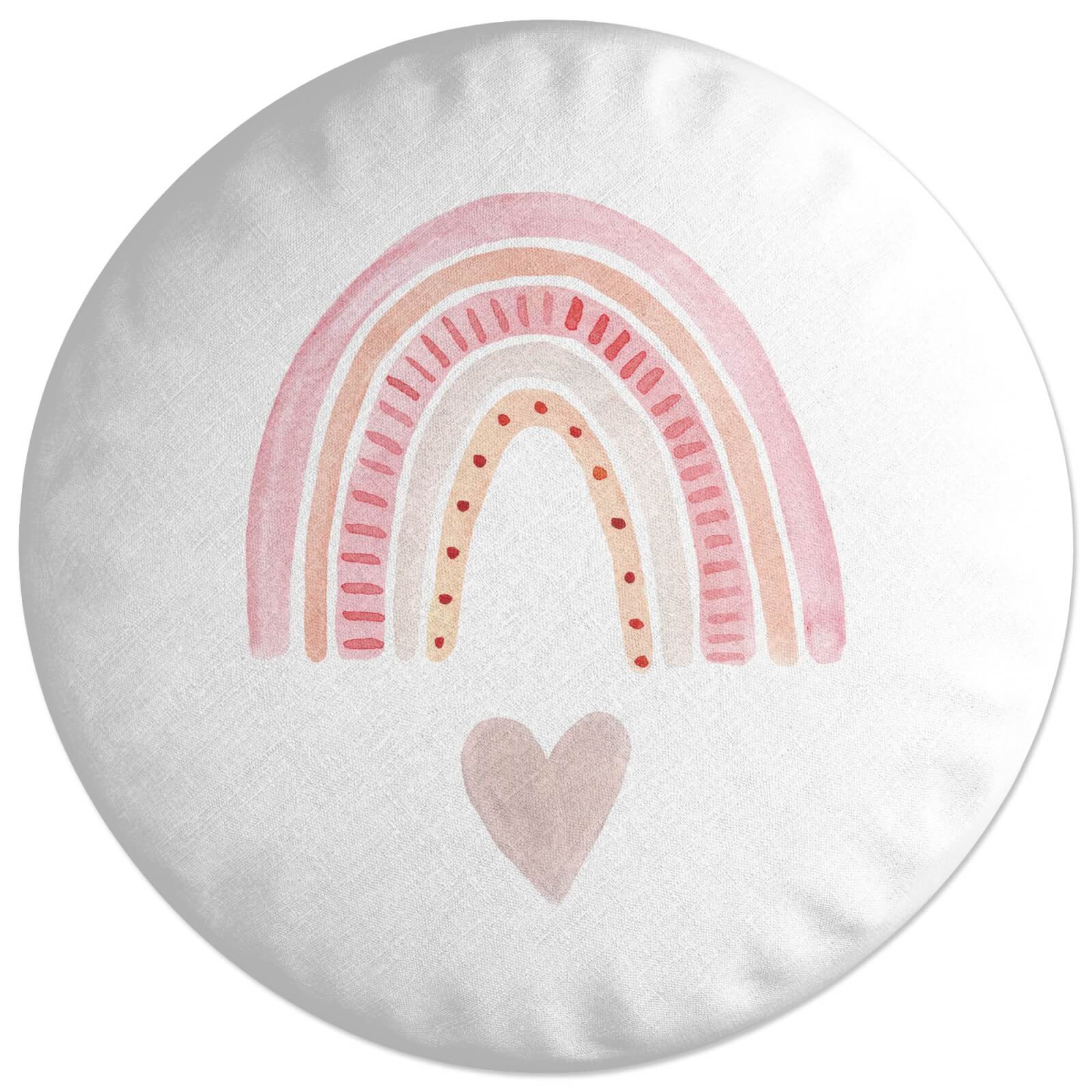 Pink Heart And Rainbow Round Cushion