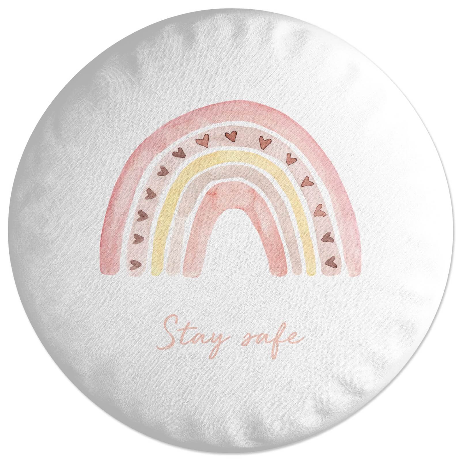 Stay Safe Pink Heart Round Cushion