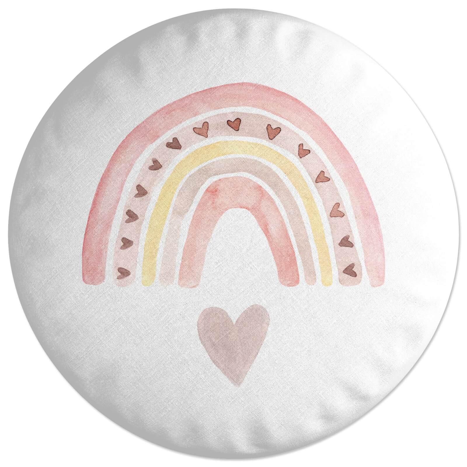 Watercolour Rainbow And Heart Round Cushion