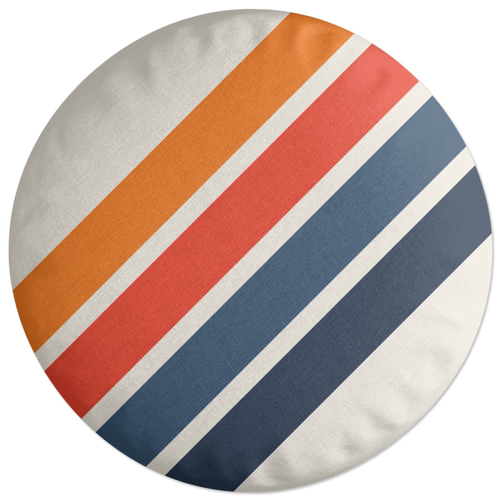 Blue Orange Retro Stripes Round Cushion