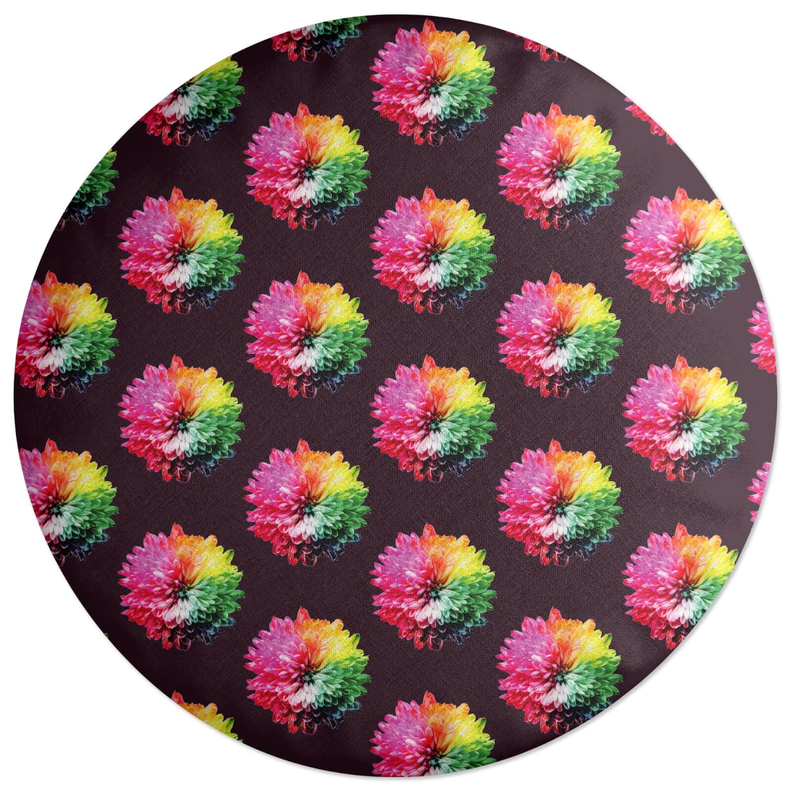 Fluro Flower Pattern Dark Round Cushion