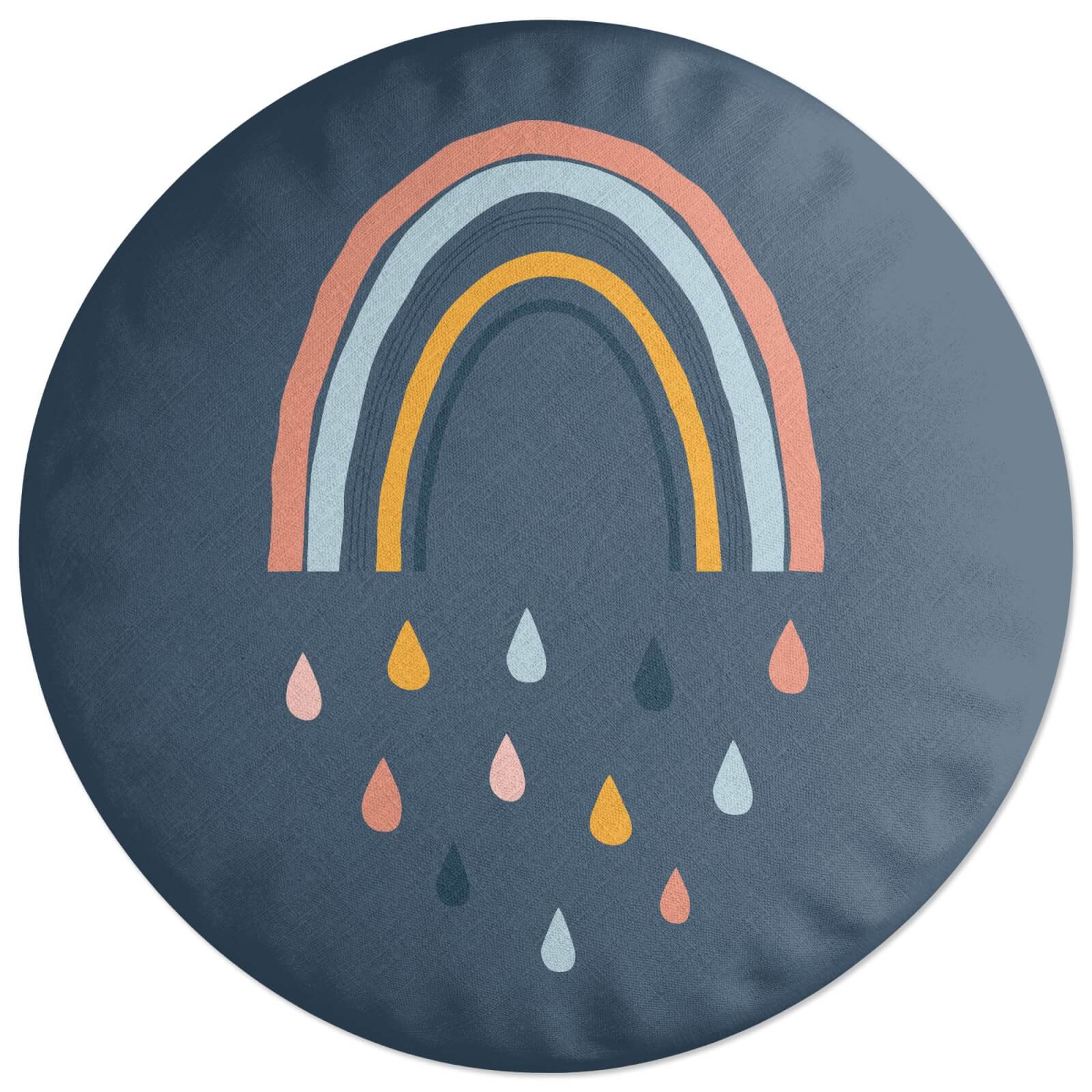 Rainbow And Rain Fall Round Cushion