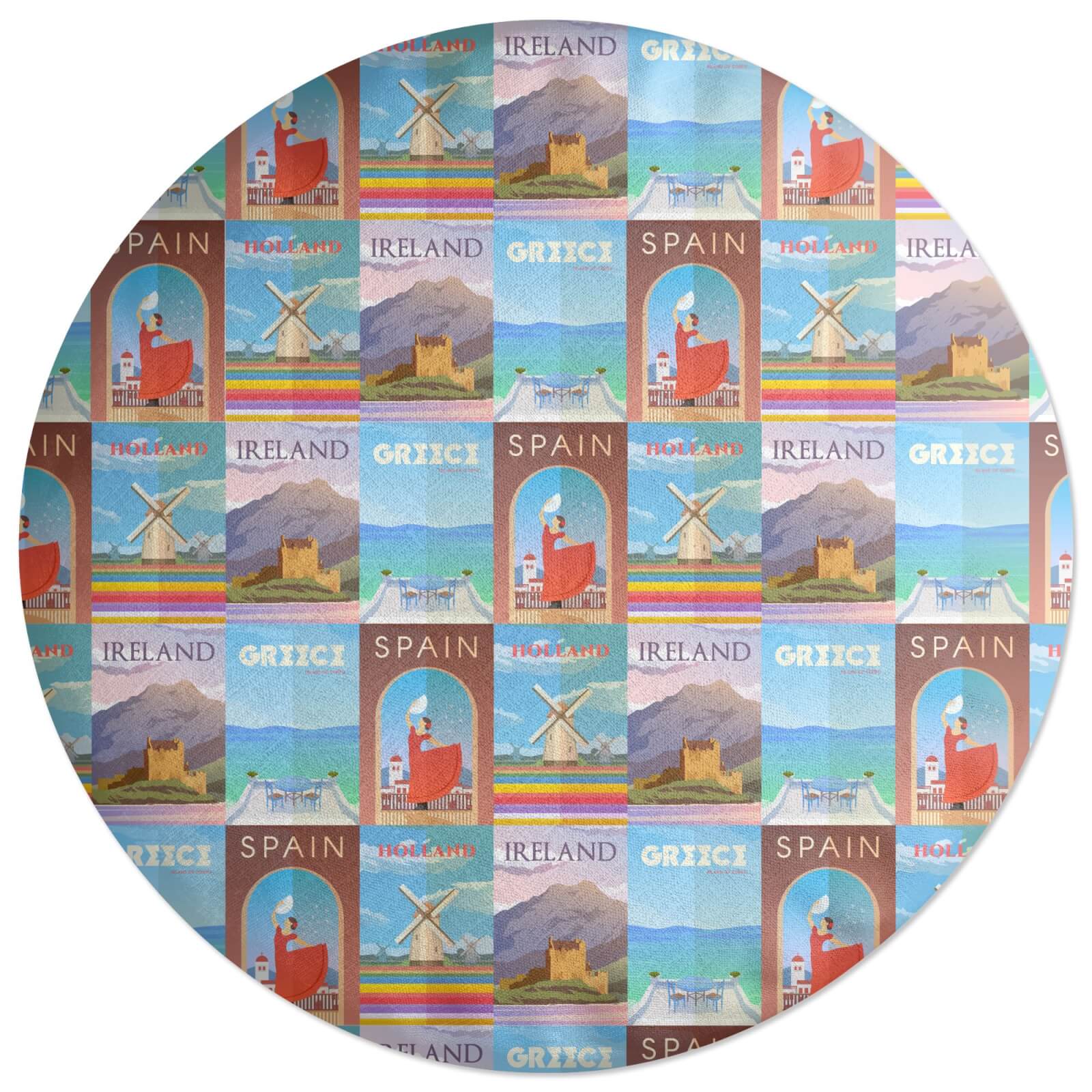 Travelling Around Europe Round Cushion