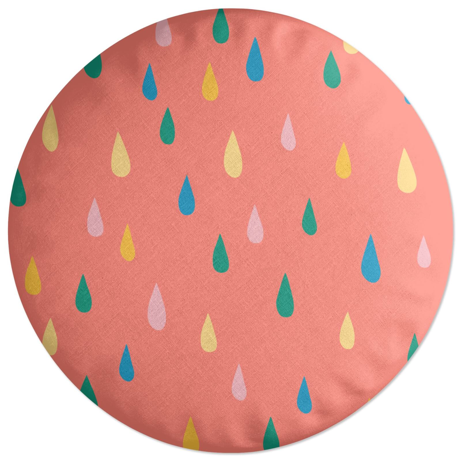 Rainbow Rain Drops Round Cushion