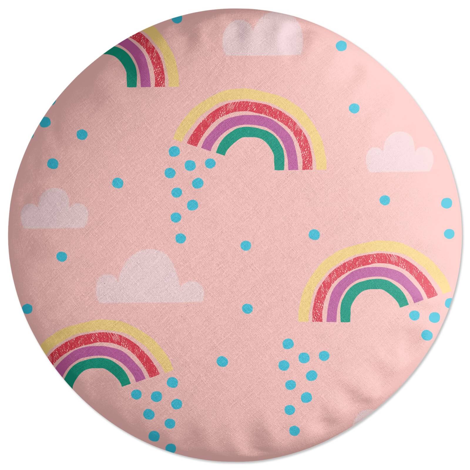 Rainbows And Clouds Round Cushion