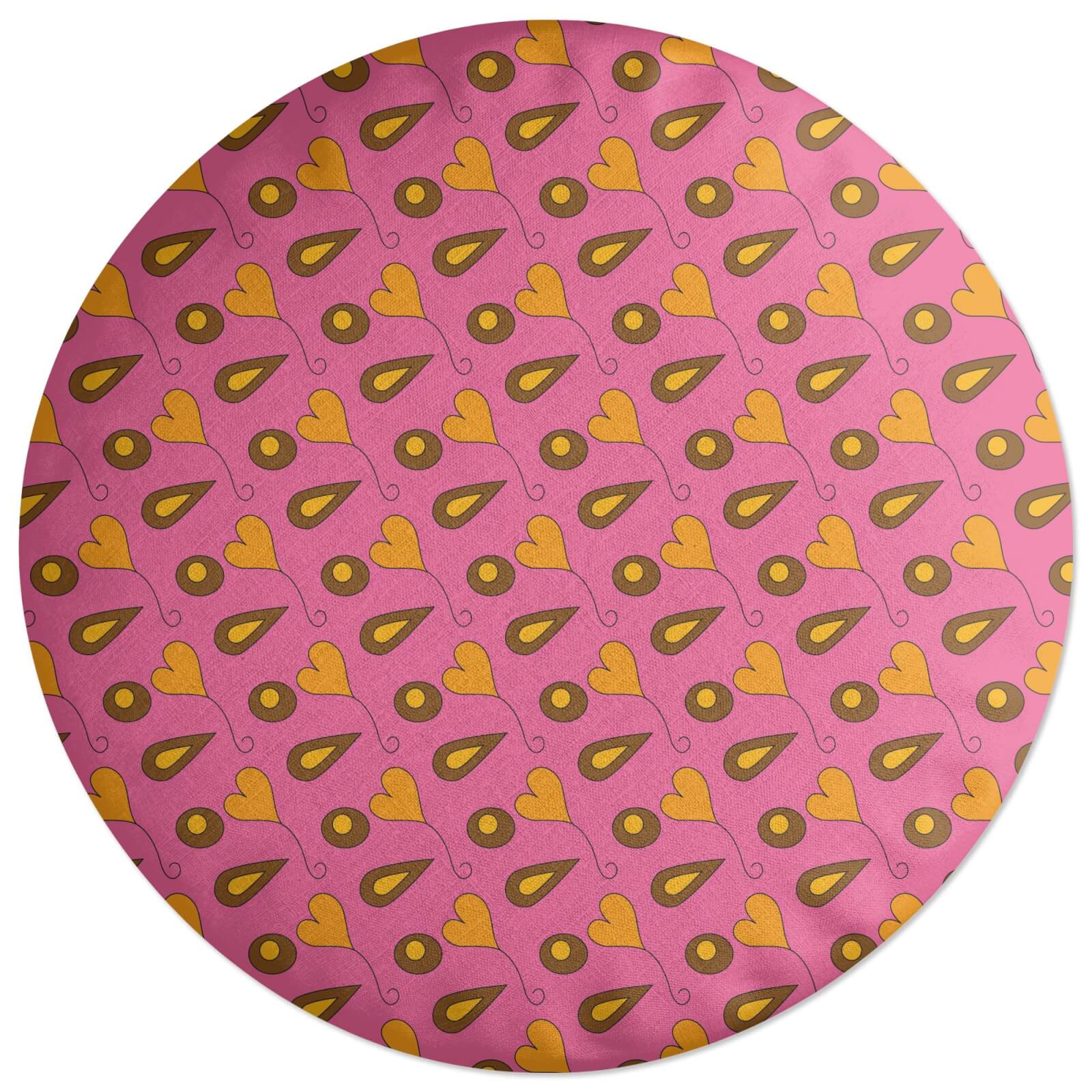 Decorsome Retro Hearts And Leaves Round Cushion