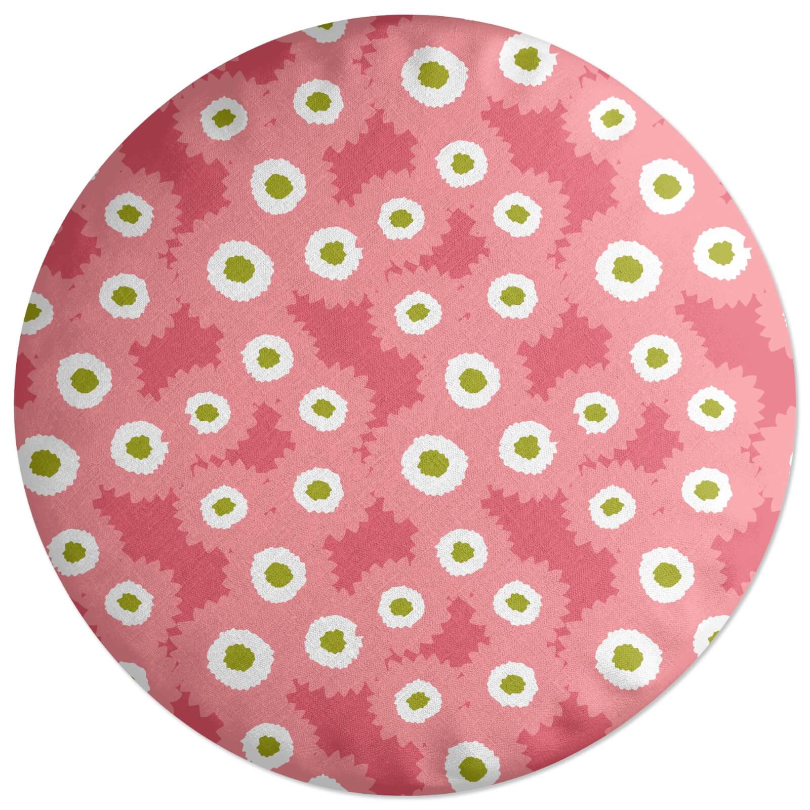 Retro Fuzzy Flowers Round Cushion
