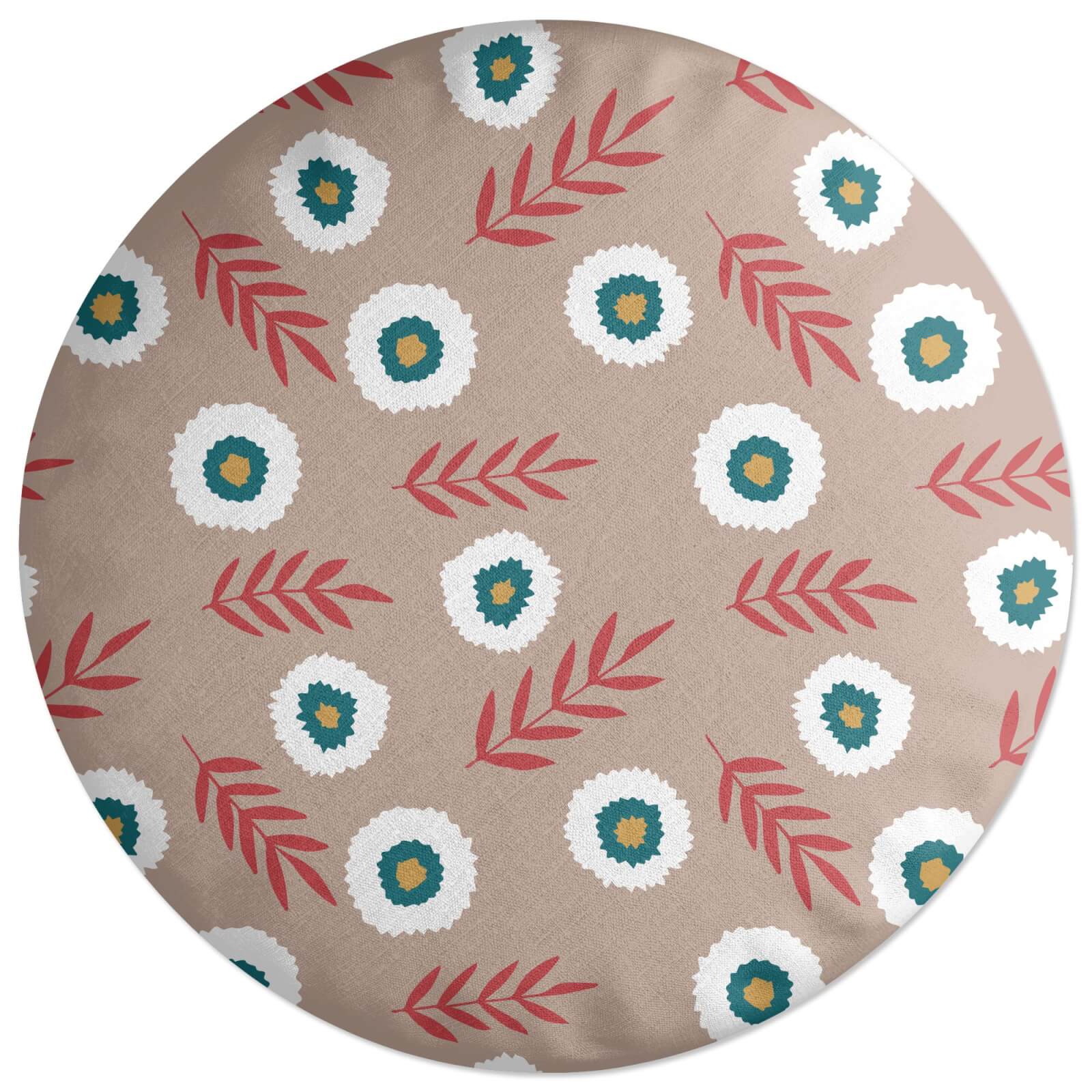 Fuzzy Flowers And Branches Round Cushion