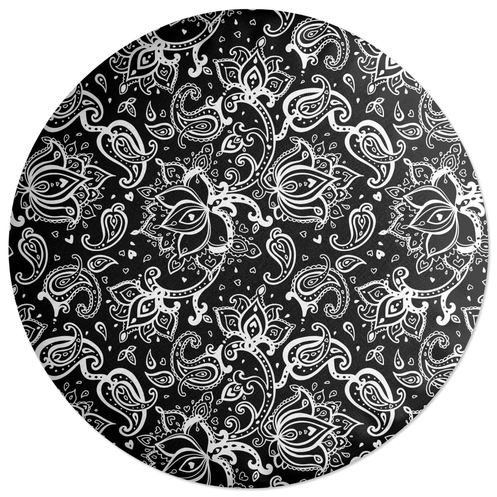 Monochrome Floral Paisley Round Cushion