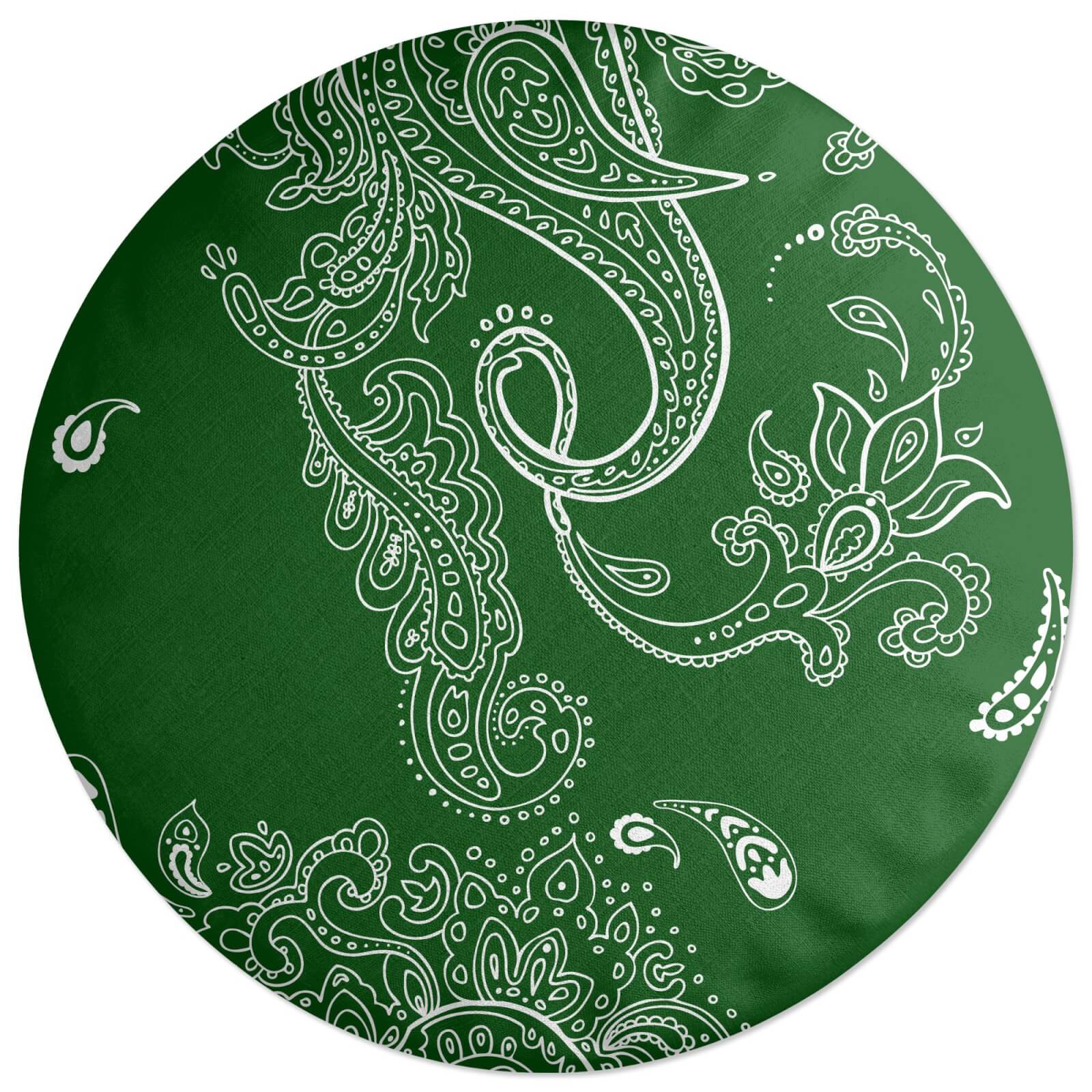Dark Green Paisley Round Cushion