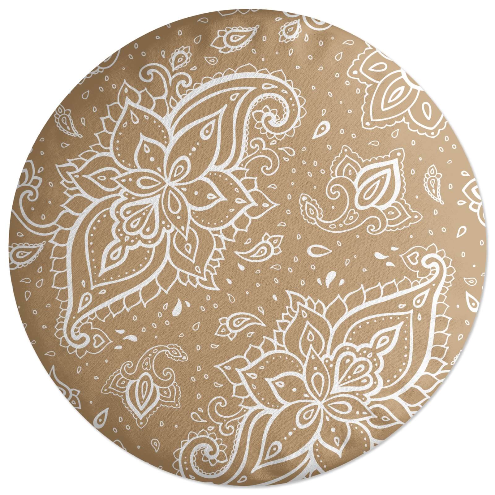 Dark Beige Paisley Round Cushion