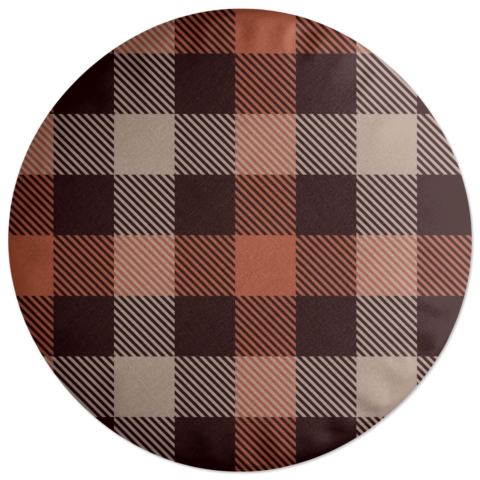 Brown Checkered Tartan Round Cushion