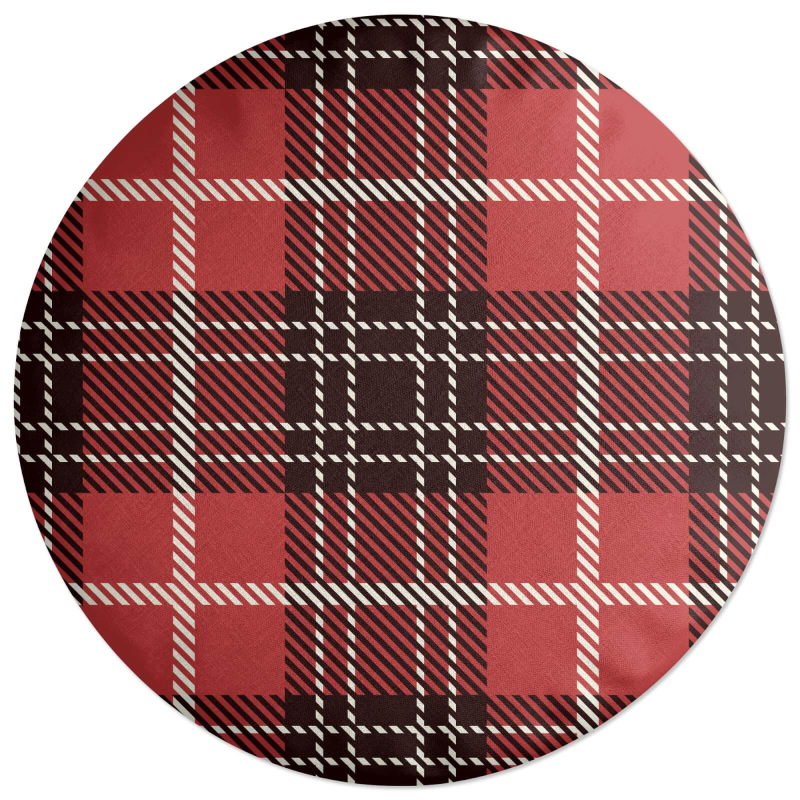 Red, Black & White Tartan Round Cushion