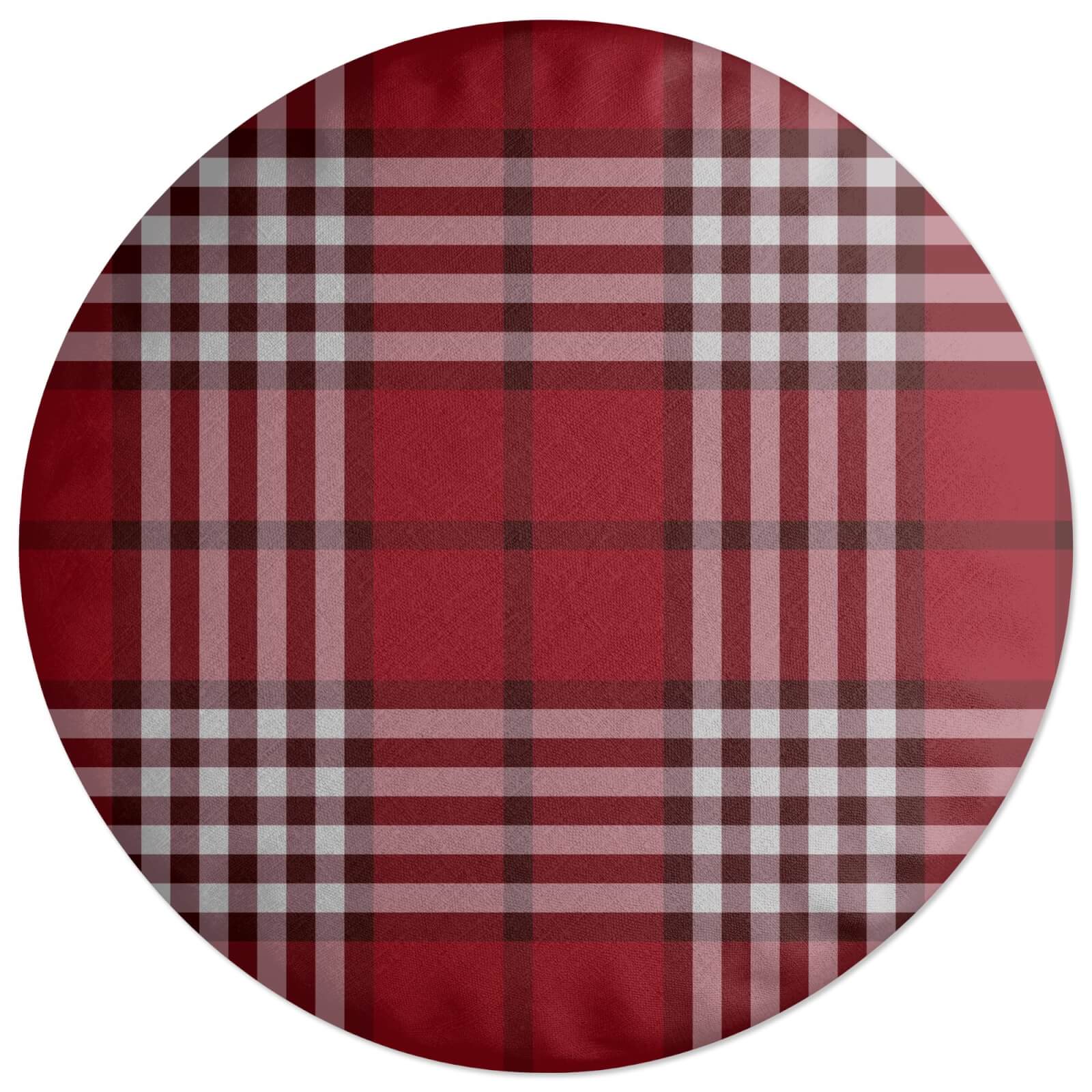 Black, White & Red Multi Tartan Round Cushion