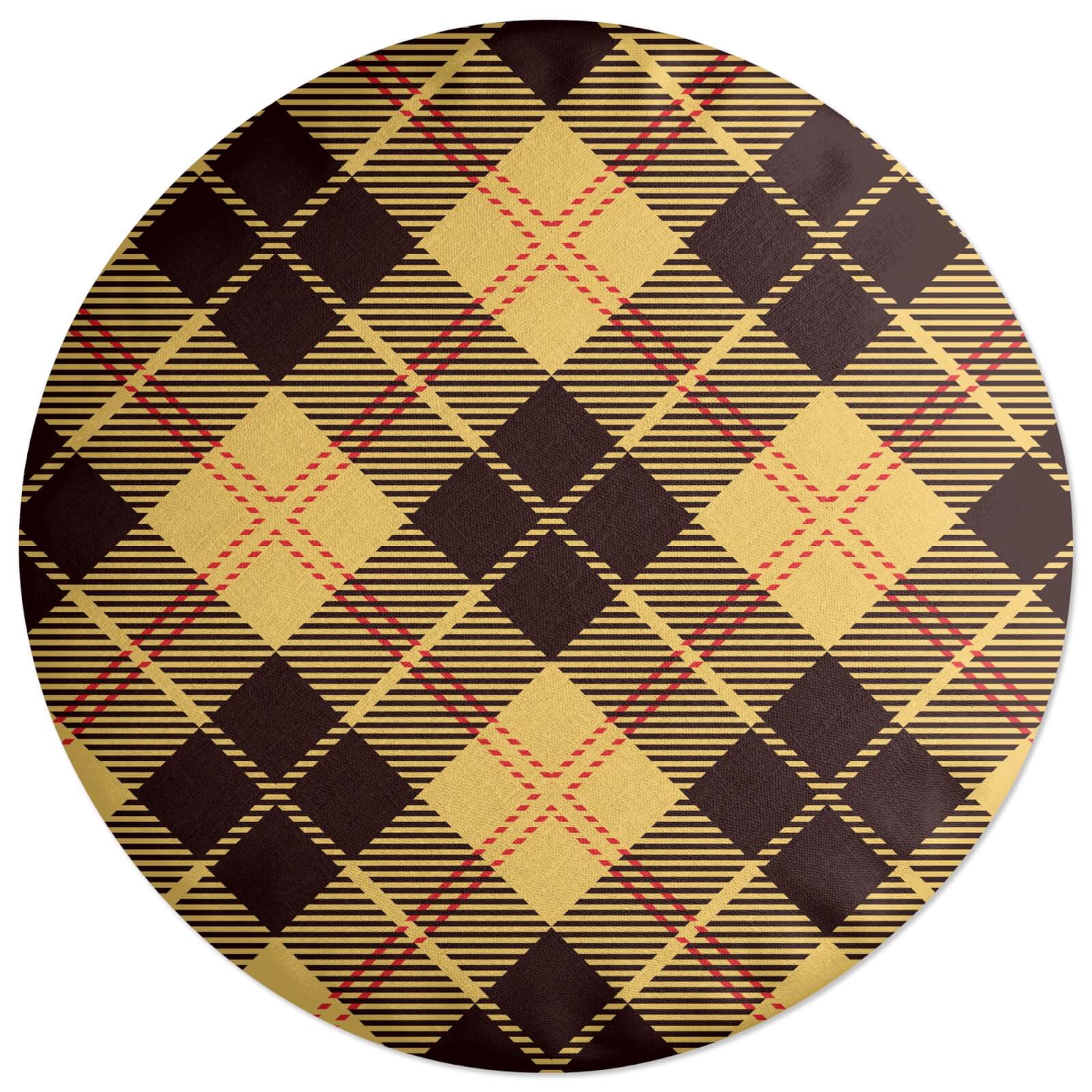Yellow, Red & Black Cross Tartan Round Cushion