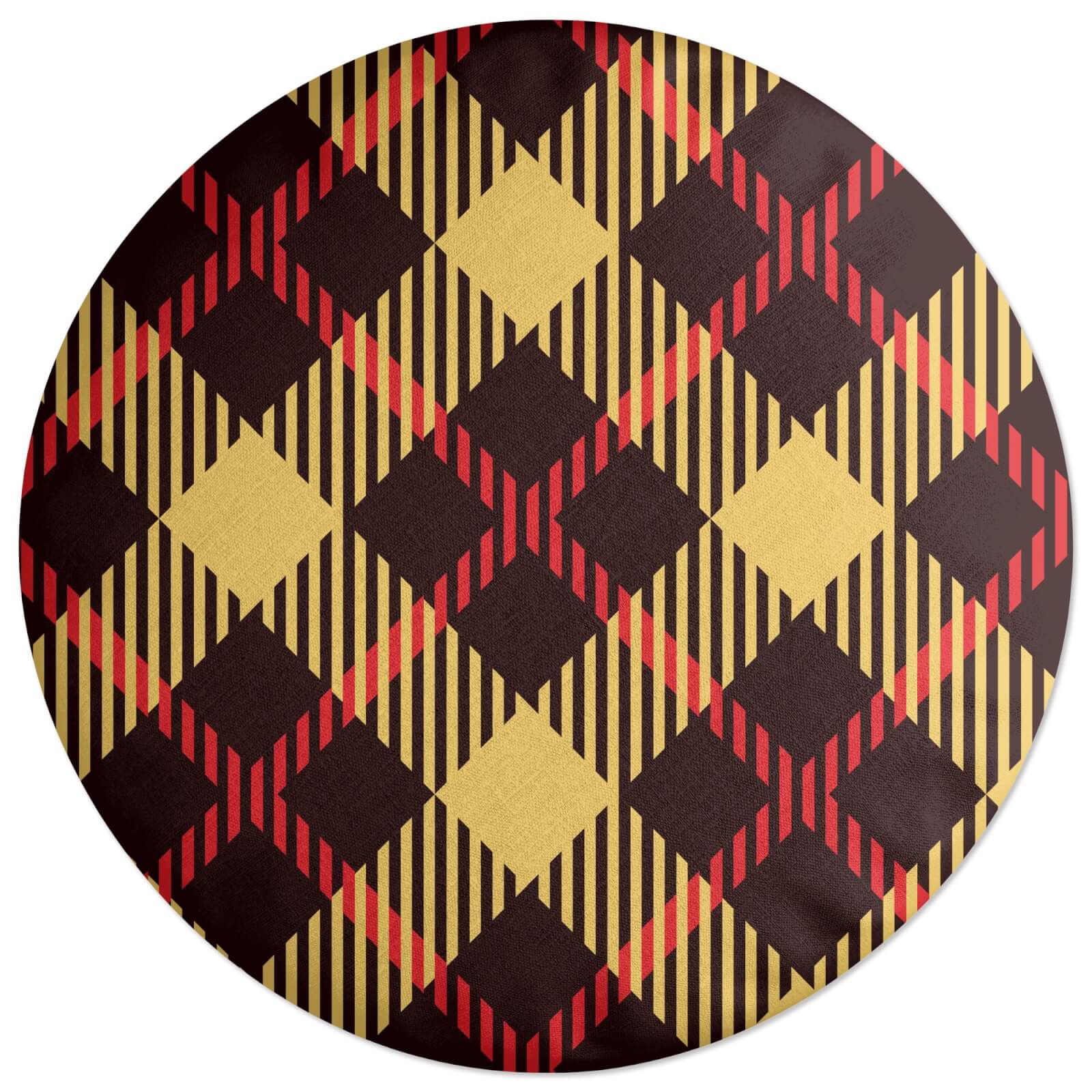 Red, Yellow & Black Diamond Tartan Round Cushion